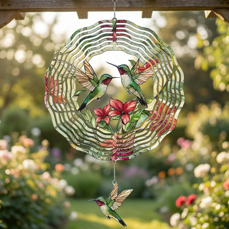 Bimipi Hummingbird Gifts for Women - 3D Stainless Steel Metal Wind Spinners 12 in - Hummingbird Wind Spinner Yard Decorations Outdoor Indoor Hanging Garden Decor, Birthday Gifts for Women 3-Day Shipping