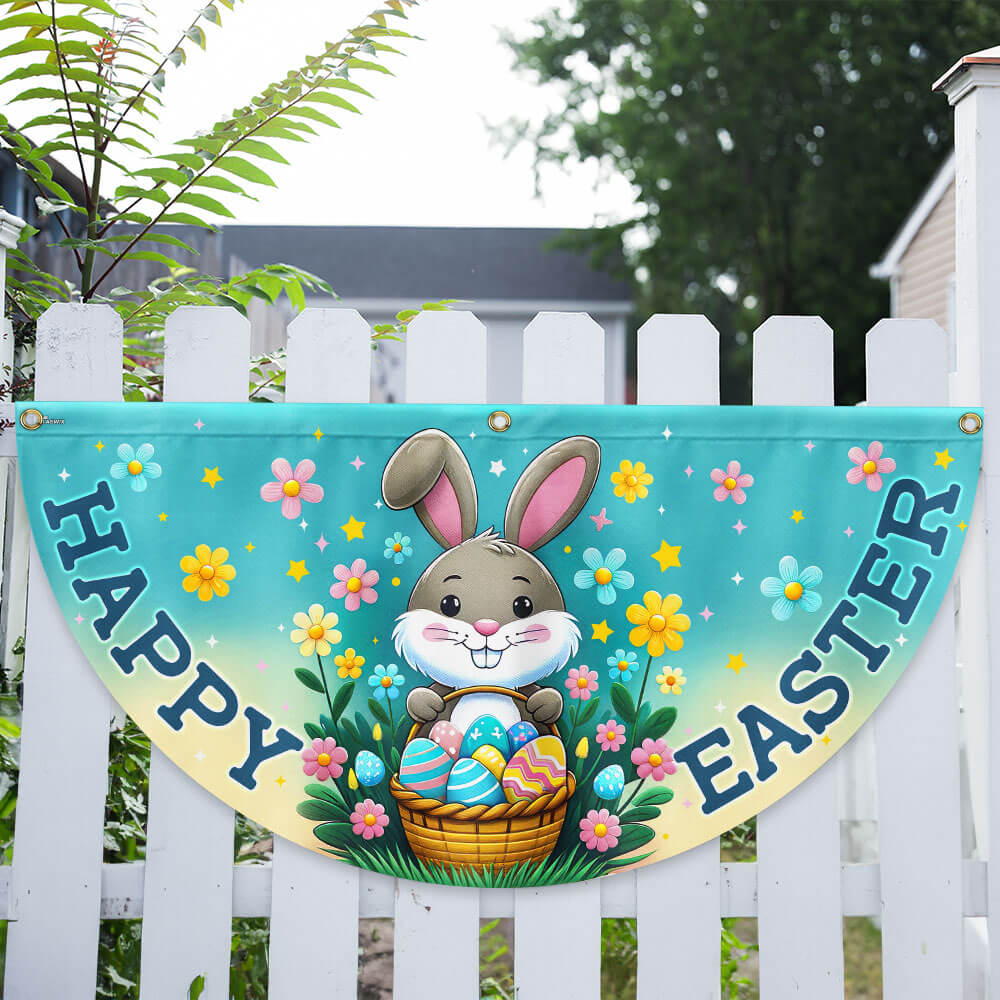 Happy Easter Bunny Non-Pleated Fan Flag