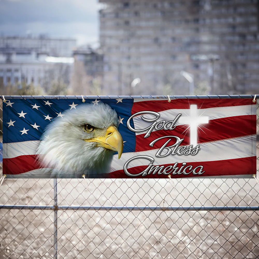 Patriotic Eagle God Bless America Fence Banner