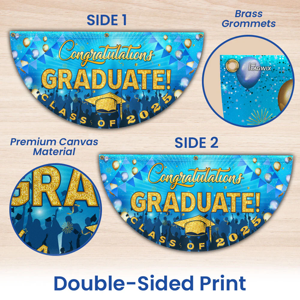 Happy Graduation, Congratulation Graduate Class of 2025  Non-Pleated Fan Flag