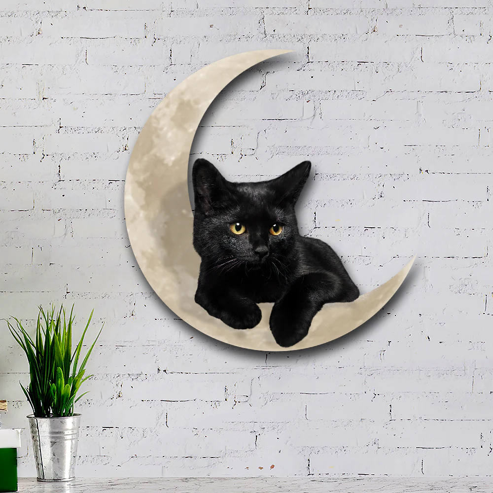 Black Cat On The Moon Hanging Metal sign QNK1012MSa