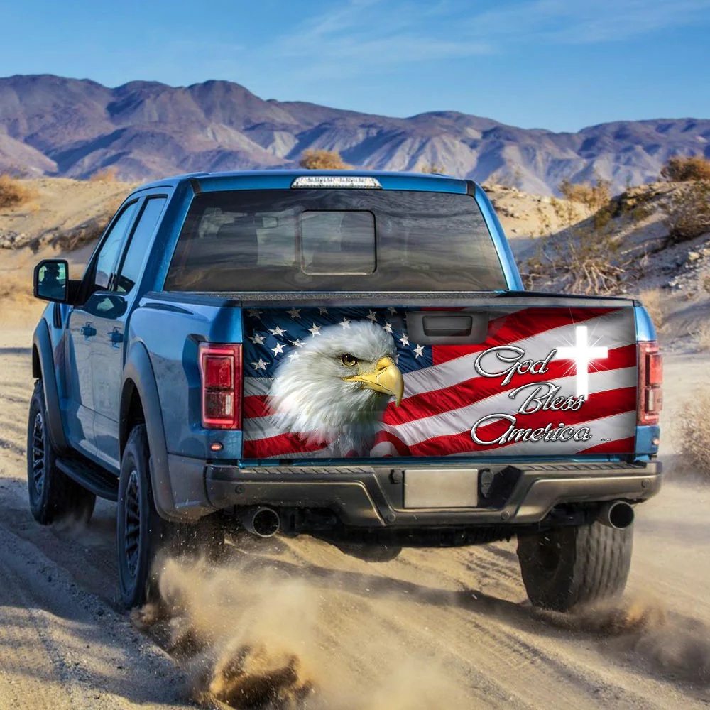 Patriot Eagle God Bless America Truck Tailgate Decal Sticker Wrap