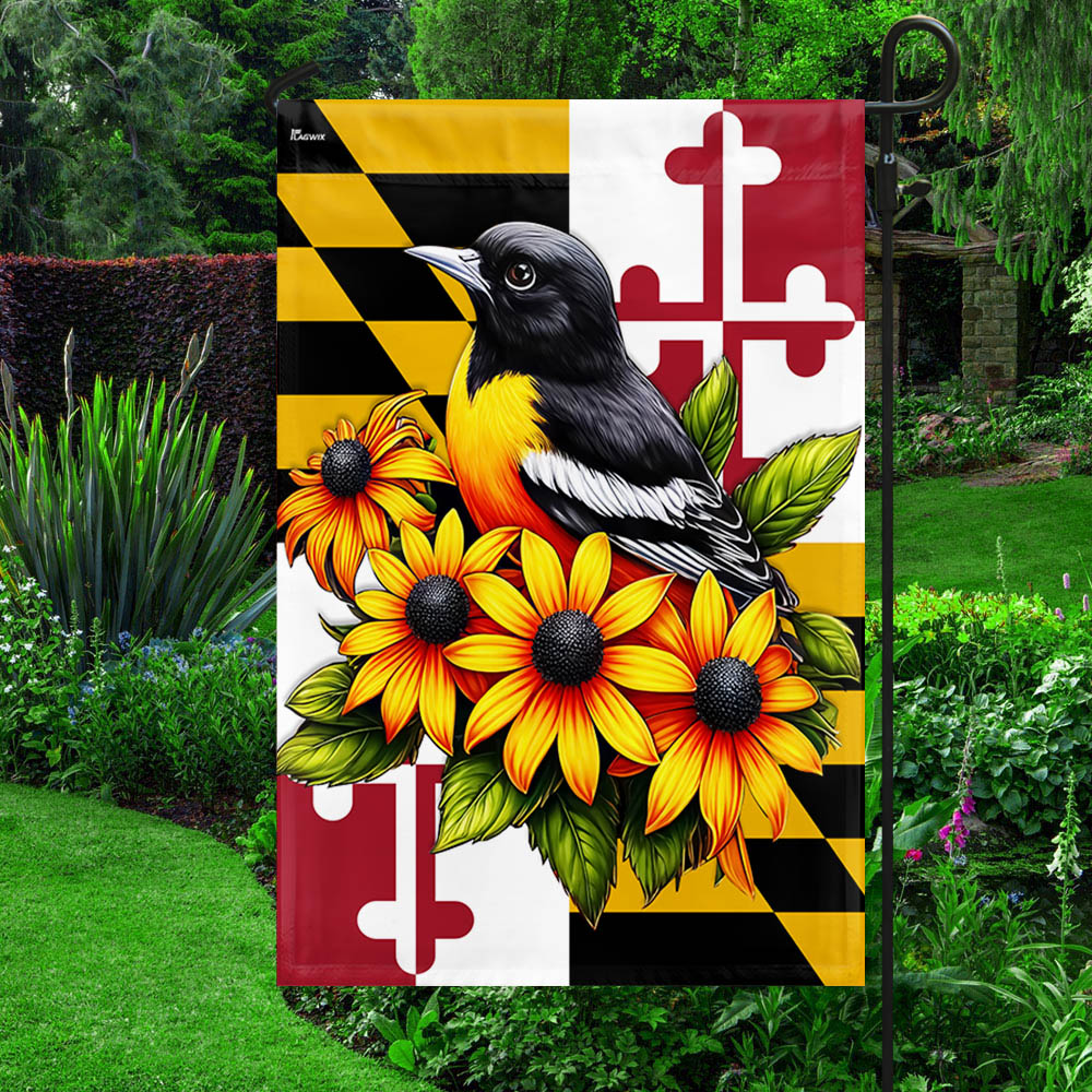 Maryland State Baltimore Oriole Bird and Black-eyed Susan Flower Flag