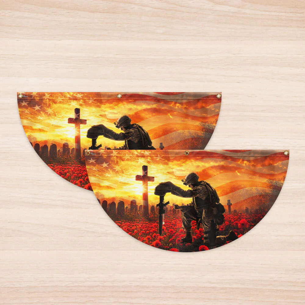Memorial Day Honors Fallen Veterans Military Patriotic Non-Pleated Fan Flag