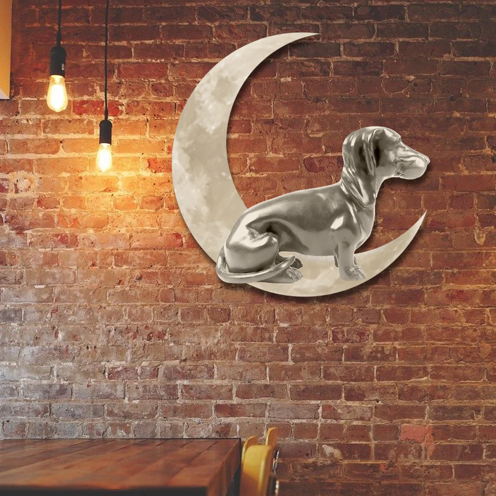 Metal Dachshund On The Moon Hanging Metal Sign