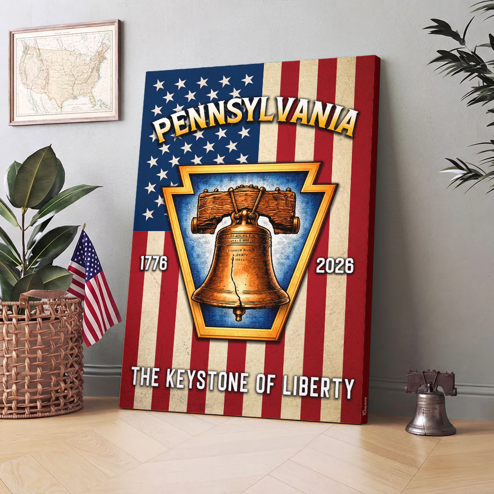 250th Anniversary Canvas Wall Art, Keystone of Liberty Patriotic Decor