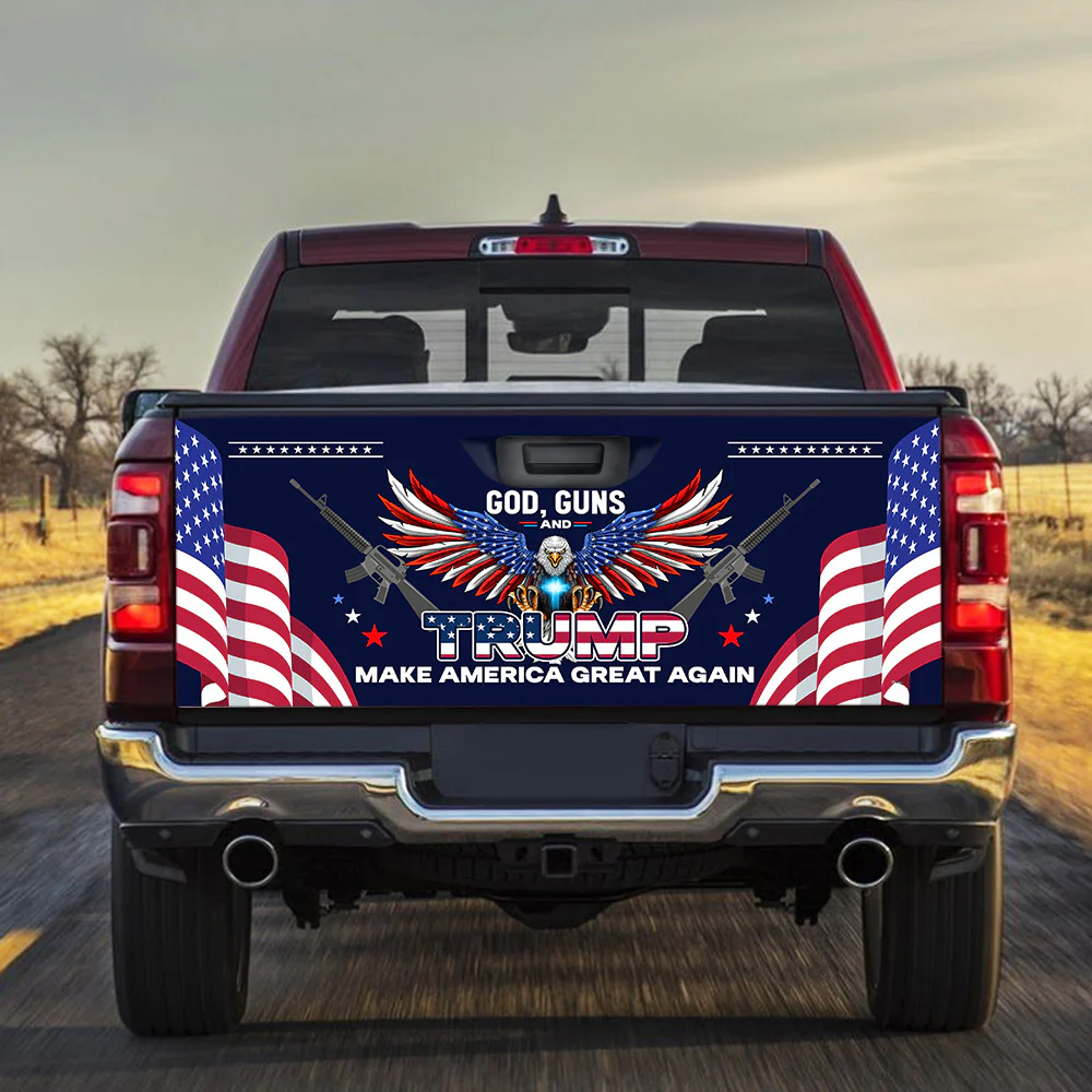 God Guns and Trump MAGA Patriotic American Truck Tailgate Decal Sticker Wrap