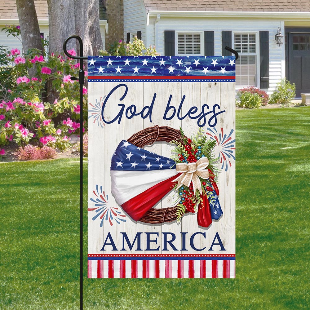 Bimipi American Flag - God Bless America 4th Of july American Wreath Flag
