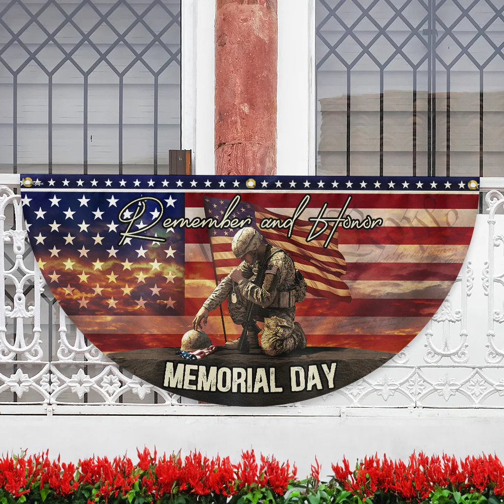 Memorial Day Remember and Honor Veteran Non-Pleated Fan Flag