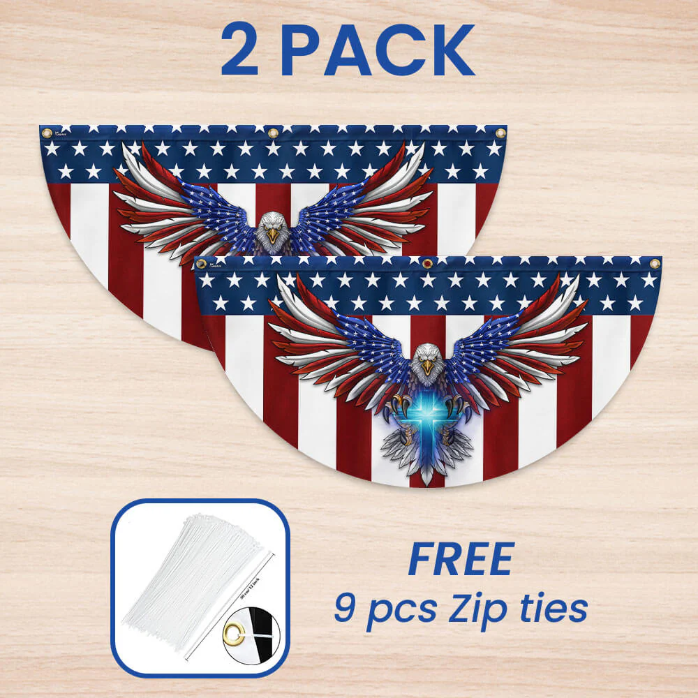 Bimipi American Flag - Patriotic Eagle with Christian Cross American Non-Pleated Fan Flag TPT1700FLv1