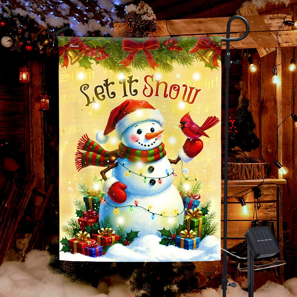 Let It Snow Snowman Flag | Cardinal Winter Christmas Solar LED Flag