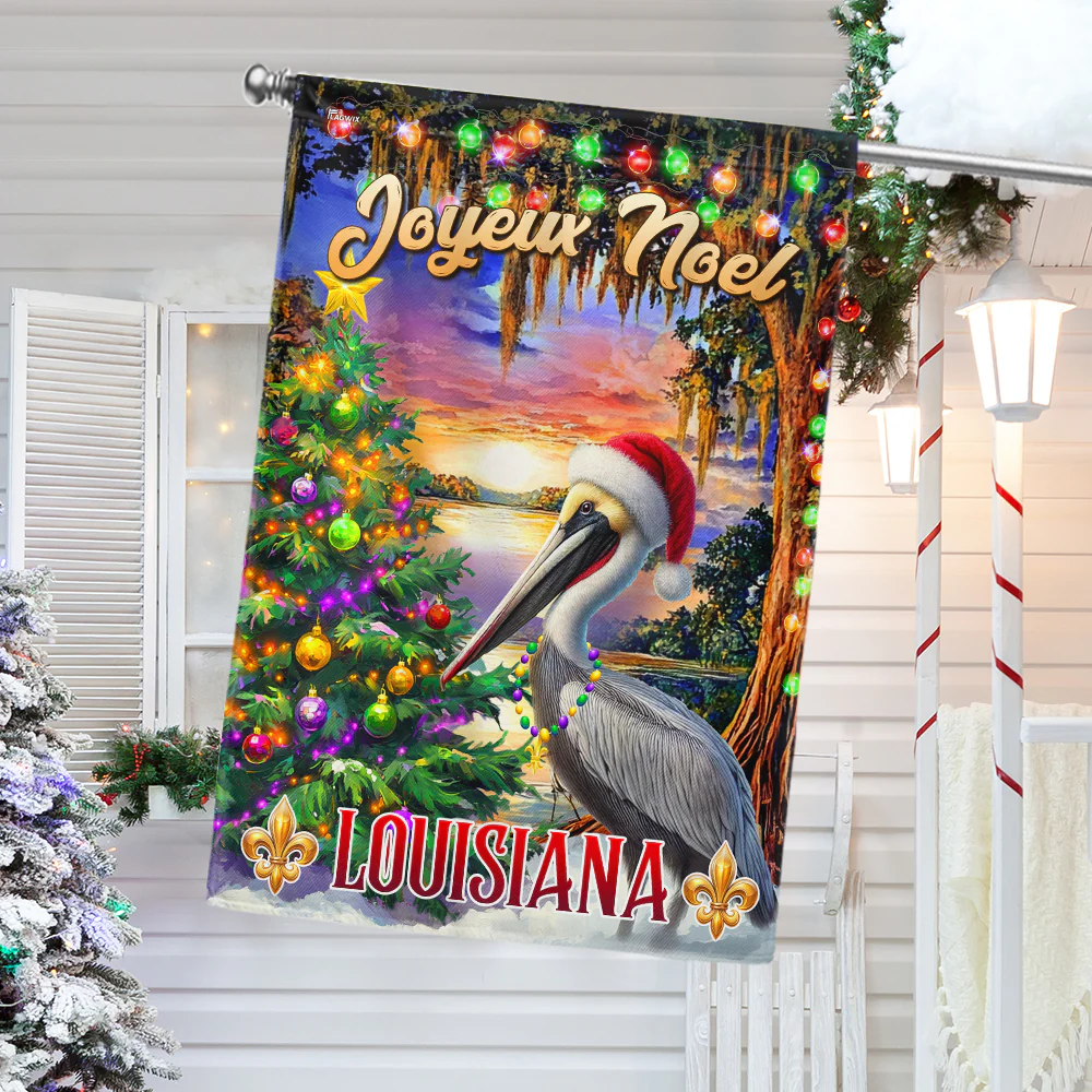 Cajun Christmas Pelican Flag - Louisiana 'Joyeux Noël' Holiday Décor  - 3-Day Shipping
