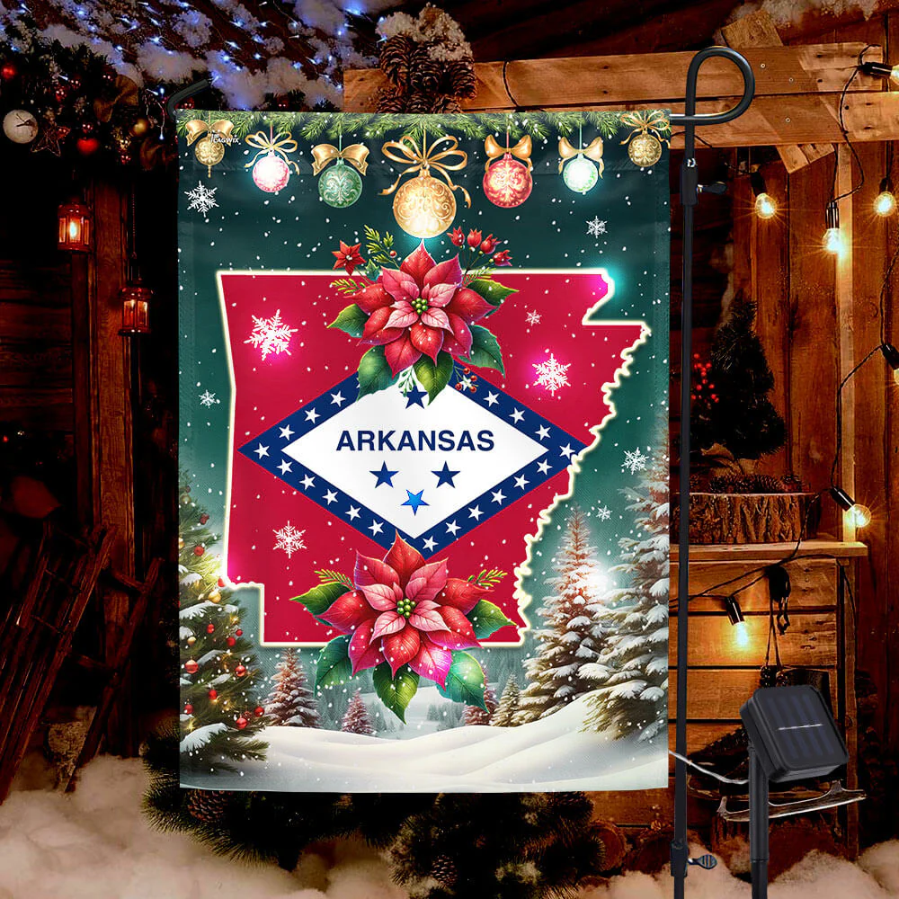 Arkansas Flag Christmas Solar LED Garden Flag