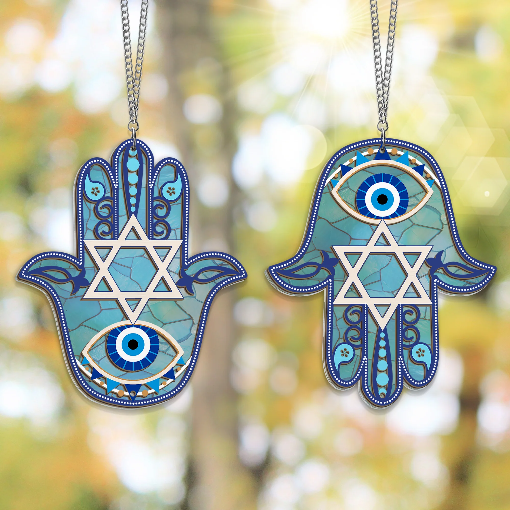 Hamsa Hand Hanukkah Decor 2 Layered Hanging Suncatcher 3-Day Shipping