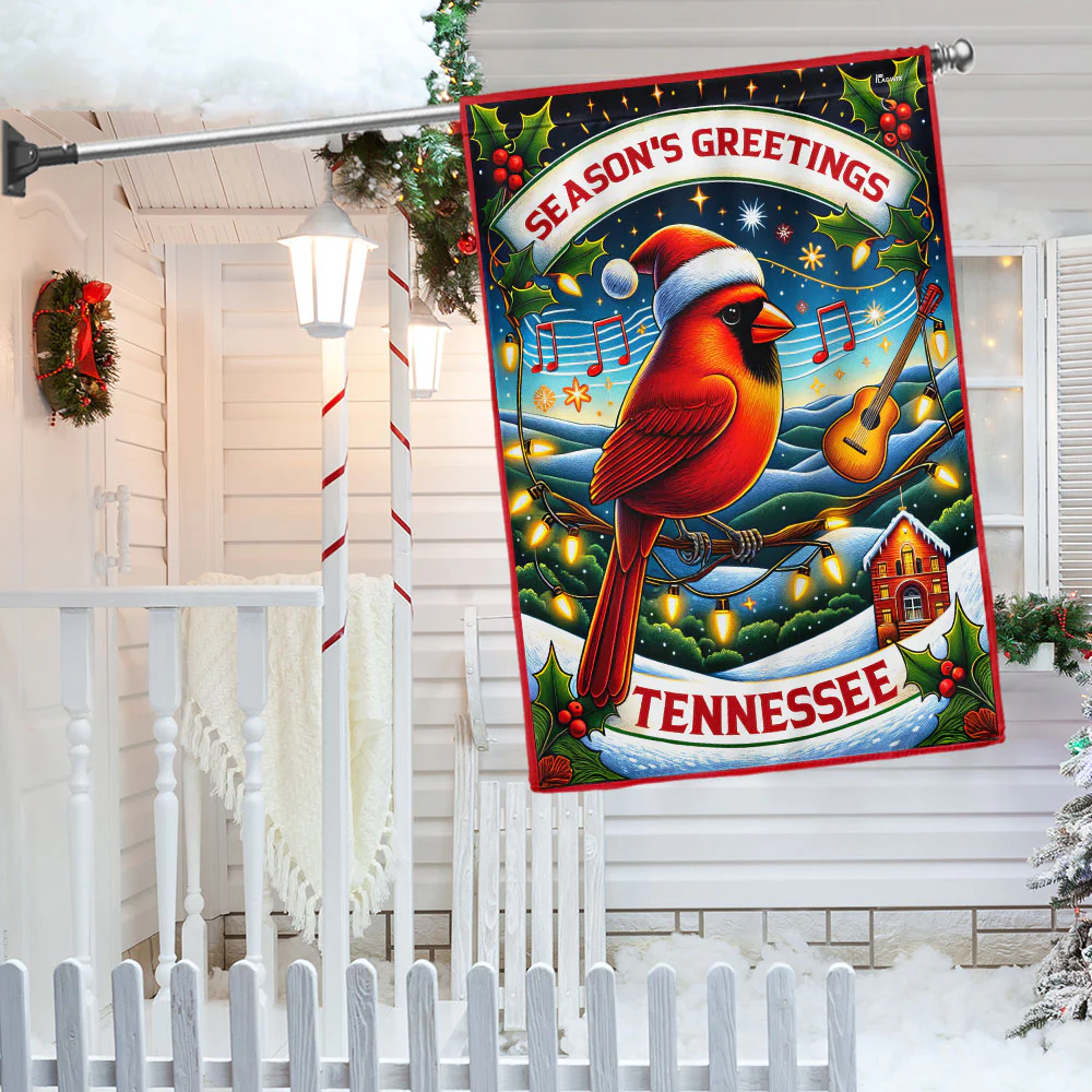 Tennessee Christmas Cardinal Season's Greetings Merry Christmas Flag