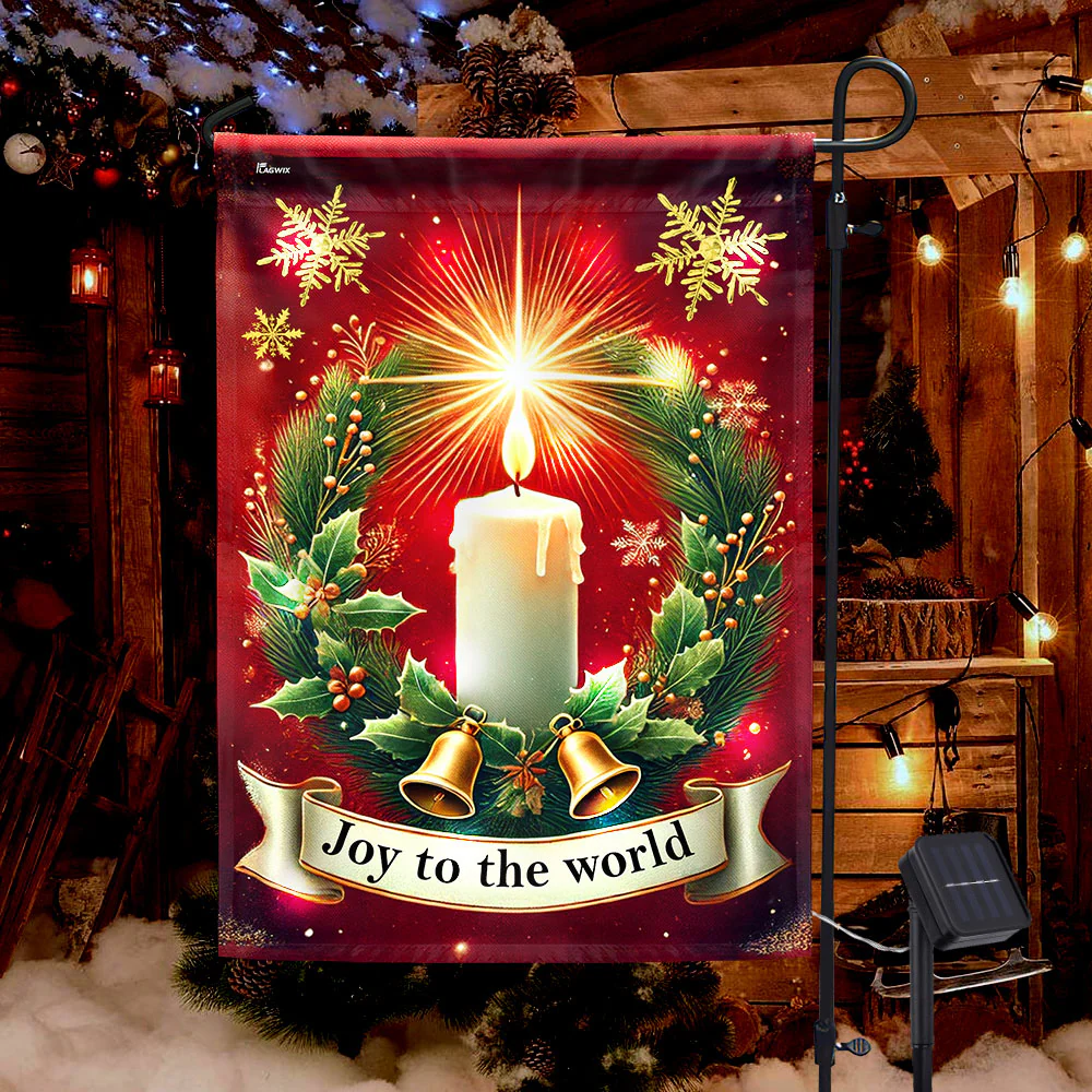 Christmas Joy To The World Candle Wreath Solar LED Garden Flag