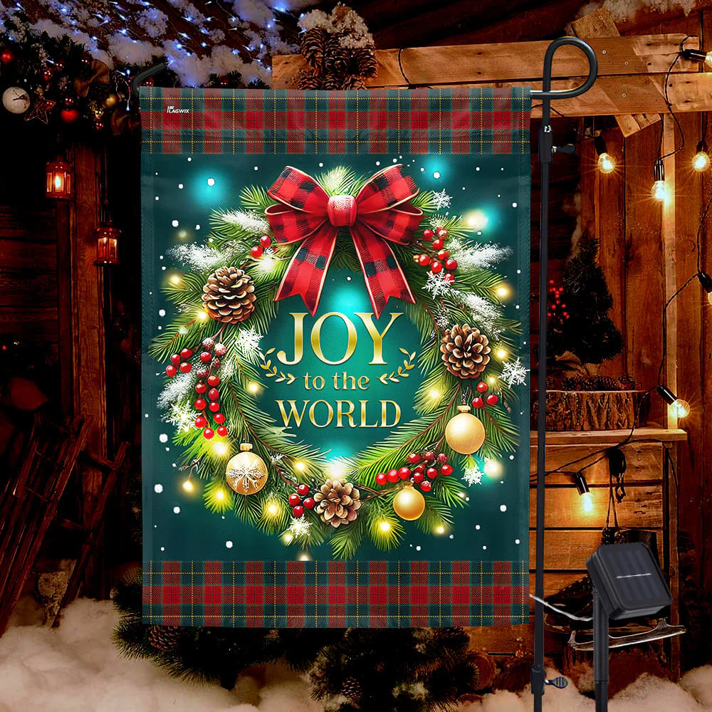 Christmas Wreath Joy To The World Solar LED Garden Flag