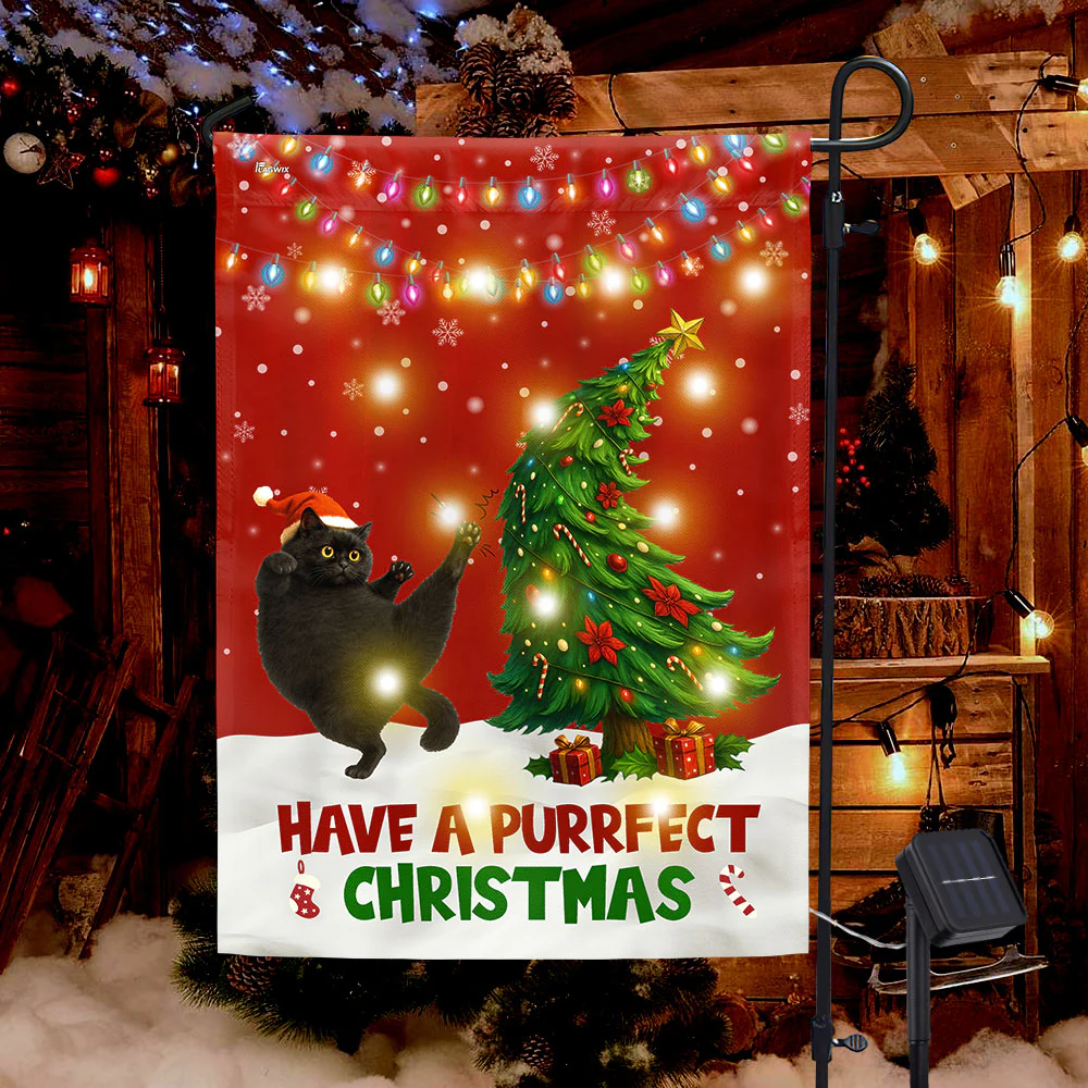 Black Bombay Cat Christmas Solar LED Flag | Holiday Decor for Cat Lovers