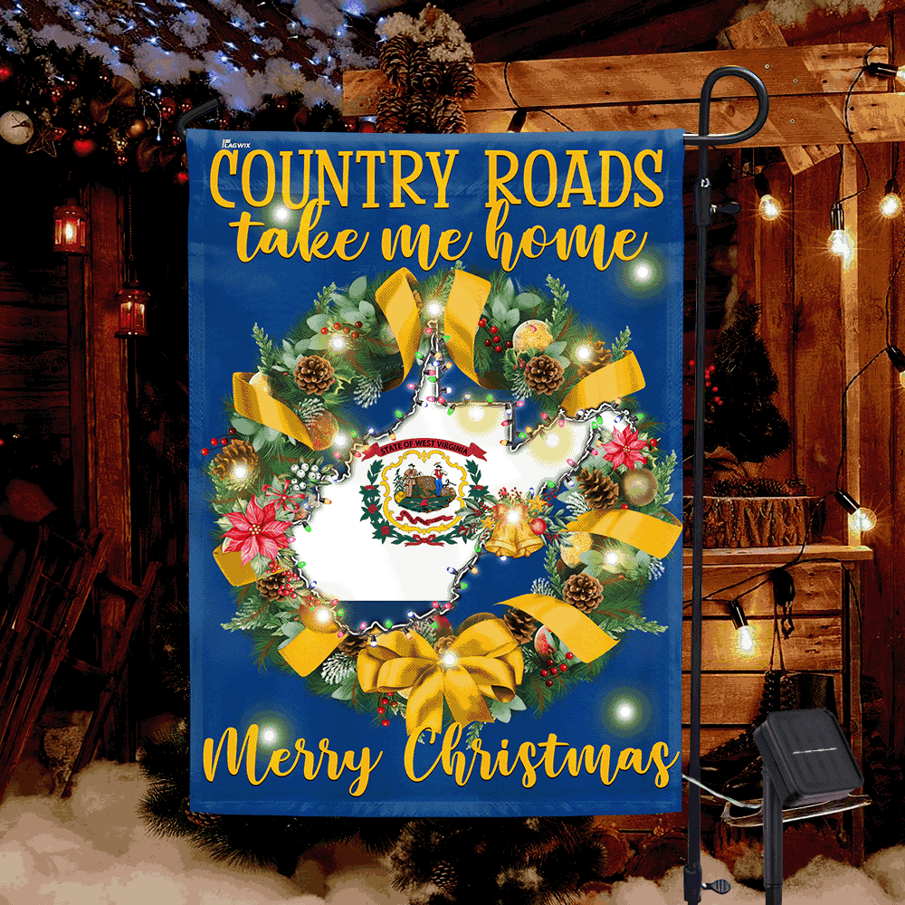 West Virginia Merry Christmas Country Roads Take Me Home Solar Led Garden Flag