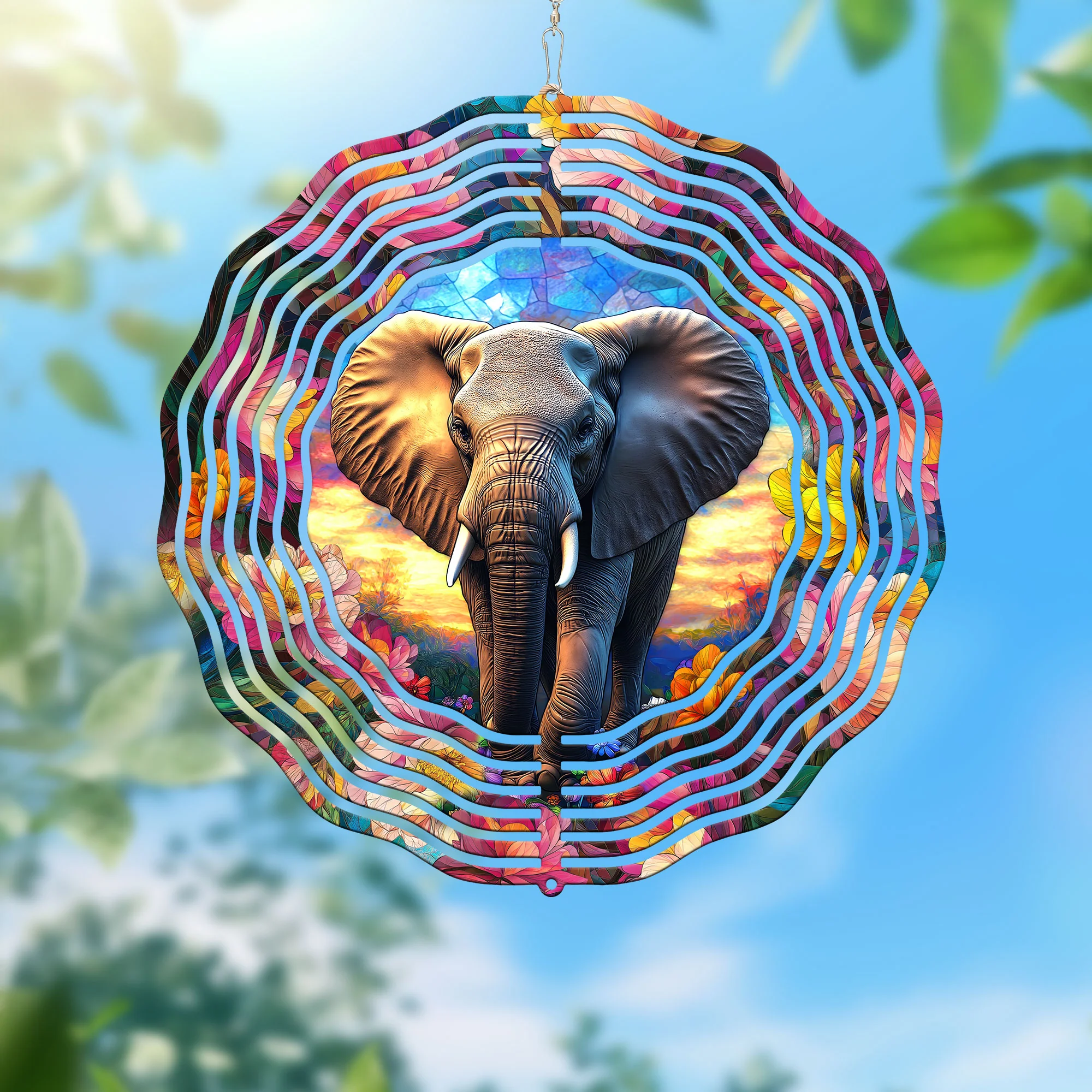Elephant Wildflowers Wind Spinner