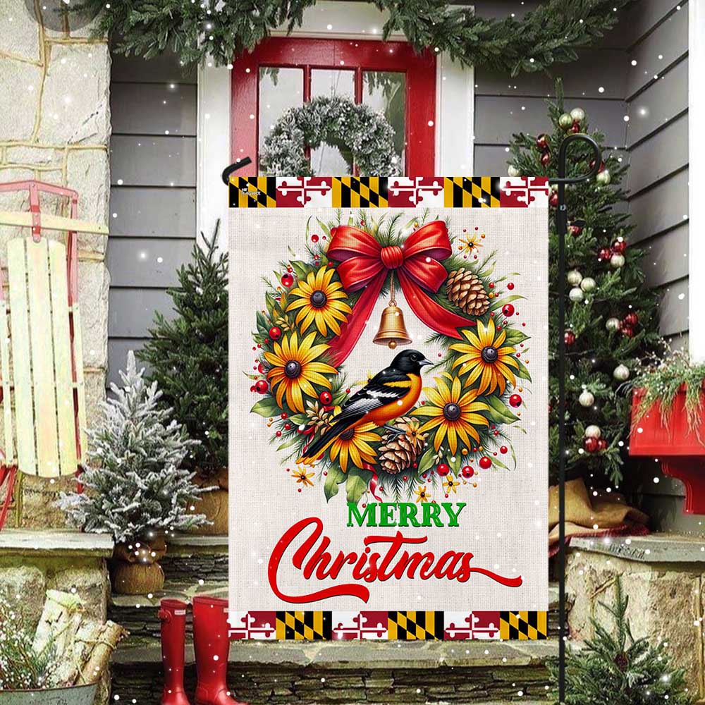 Black-Eyed Susan Christmas Wreath and Baltimore Oriole Maryland Flag