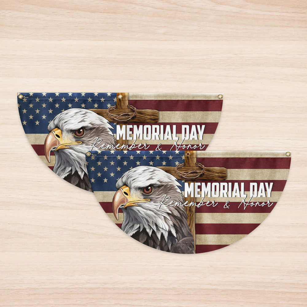 Memorial Day Eagle Christian Cross Remember & Honor Non-Pleated Fan Flag