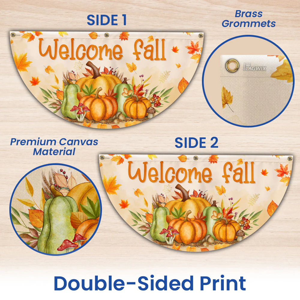 Fall Welcome Autumn Harvest Pumpkins Welcome Fall Non-Pleated Fan Flag