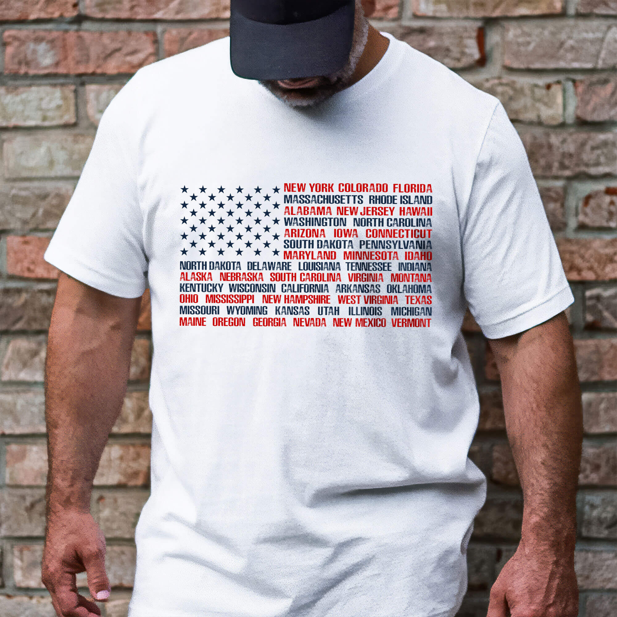 Bimipi American Flag - USA Flag State Names T-shirt Patriotic 4th of july US Independence Day T-Shirt