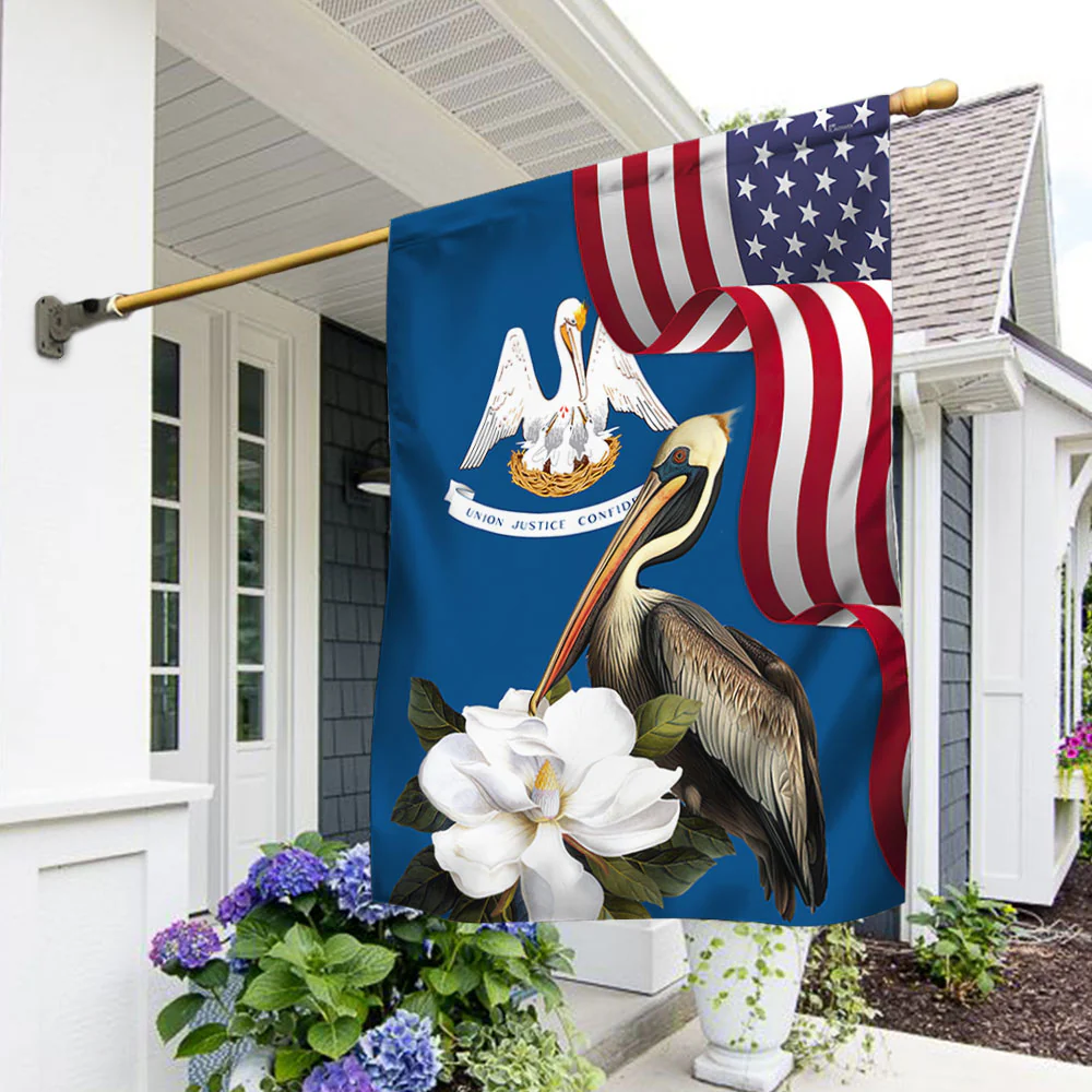 Louisiana Brown Pelican Bird and Magnolia Flower Flag MLN1141Fv14 3-Day Shipping