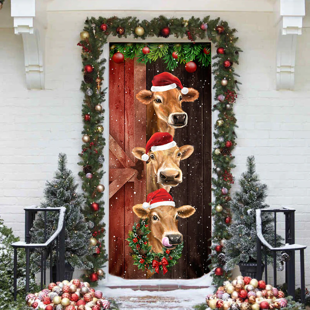 Cow Cattle Christmas Door Cover, Farm Decor