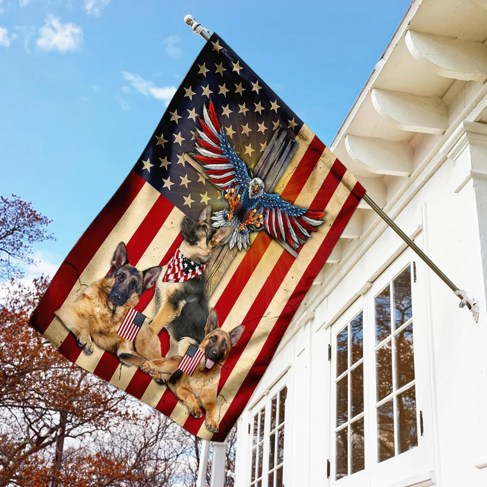 German Shepherd Under God American Flag