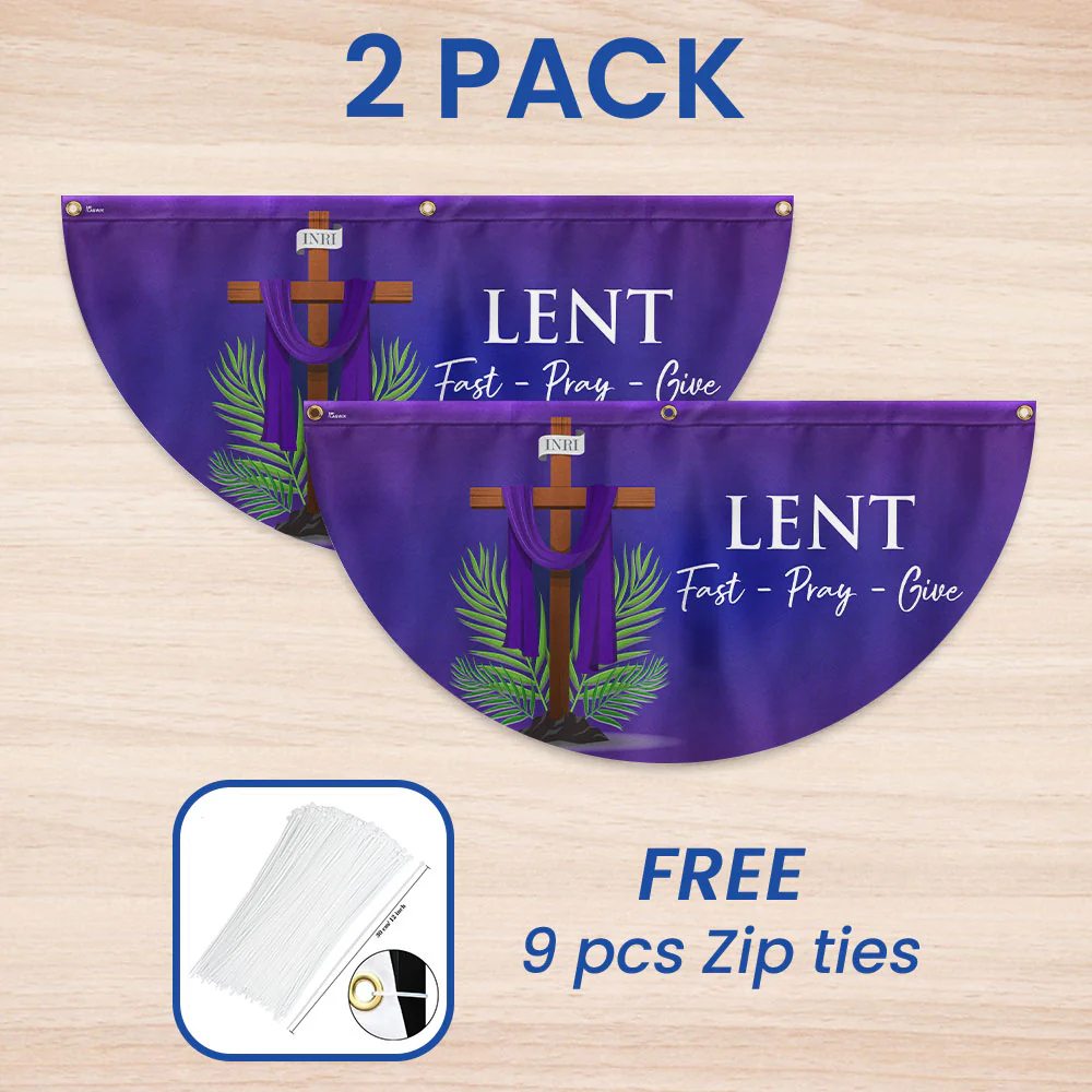 Lent Season Fast Pray Give Jesus Christian Cross Non-Pleated Fan Flag