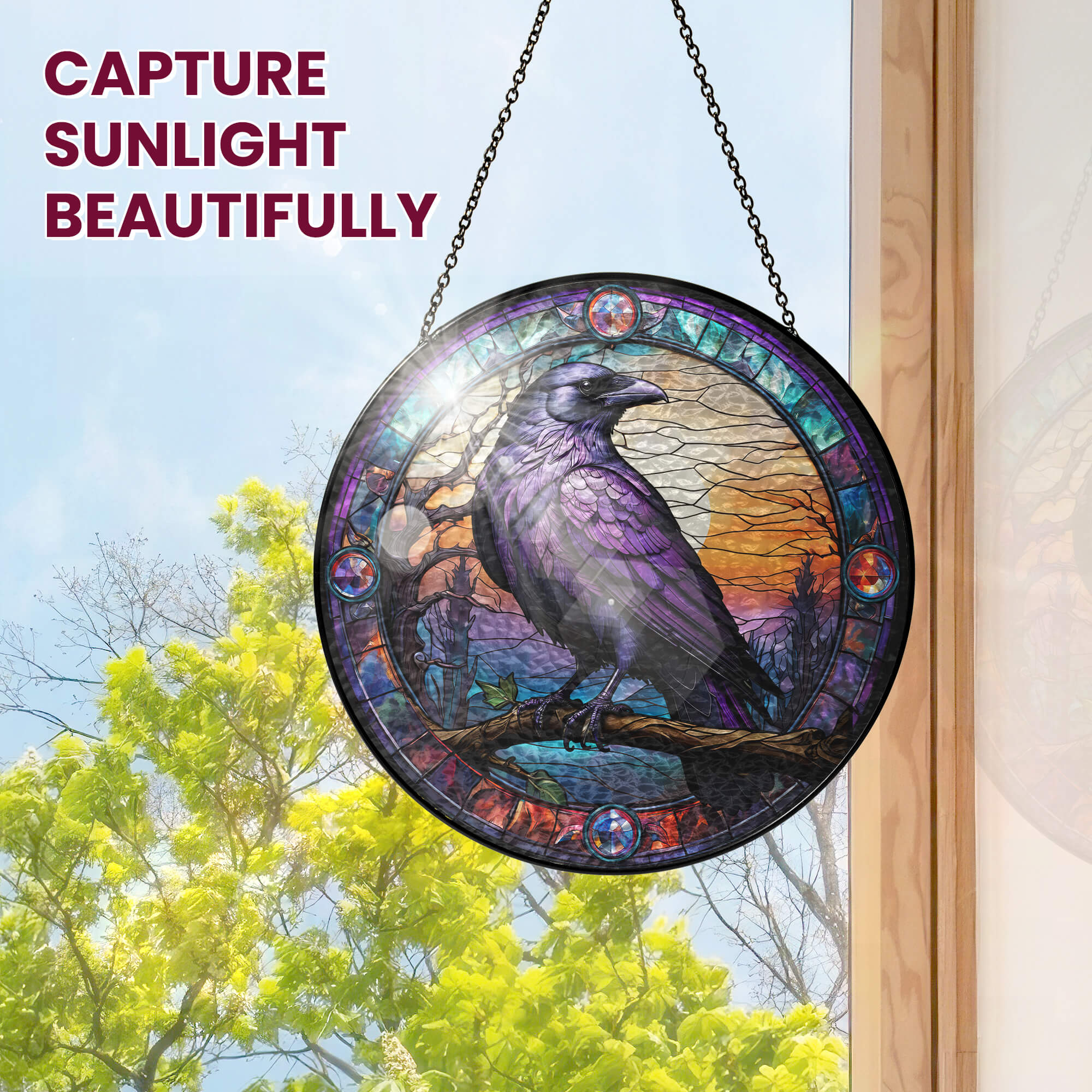 Raven Stained Glass Suncatcher - Spiritual Gothic Window Hanging for Home Decor 3-Day Shipping