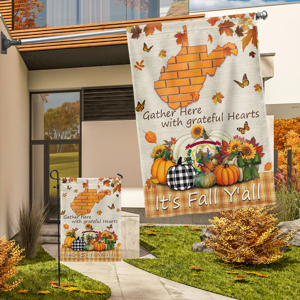 It's Fall Y'all Halloween Thanksgiving Pumpkin Fall West Virginia Flag TPT1132Fv3