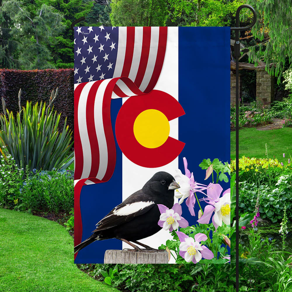 Colorado State Lark Bunting Bird and Columbine Flower Flag MLN1141Fv45