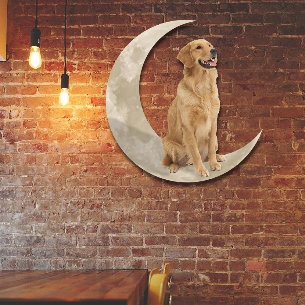 Golden Retriever Dog And Moon Hanging Metal Sign QNK879MSv20