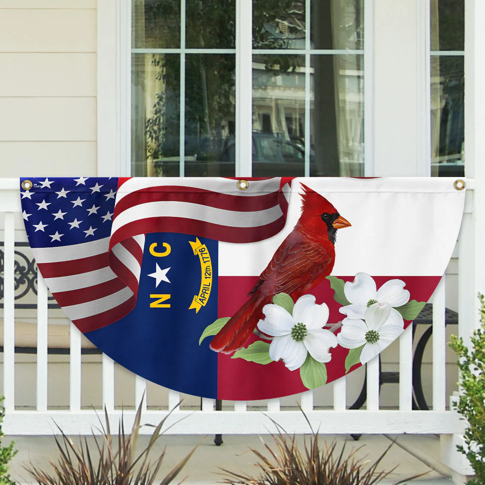 North Carolina State Cardinal and Dogwood Flower Non-Pleated Fan Flag