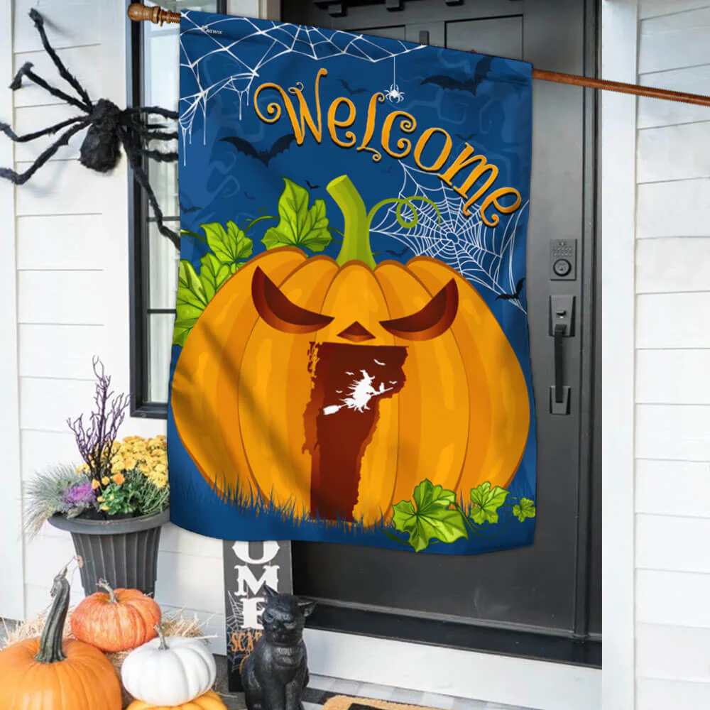 Welcome Vermont Pumpkins Halloween Fall Flag TPT1144Fv2