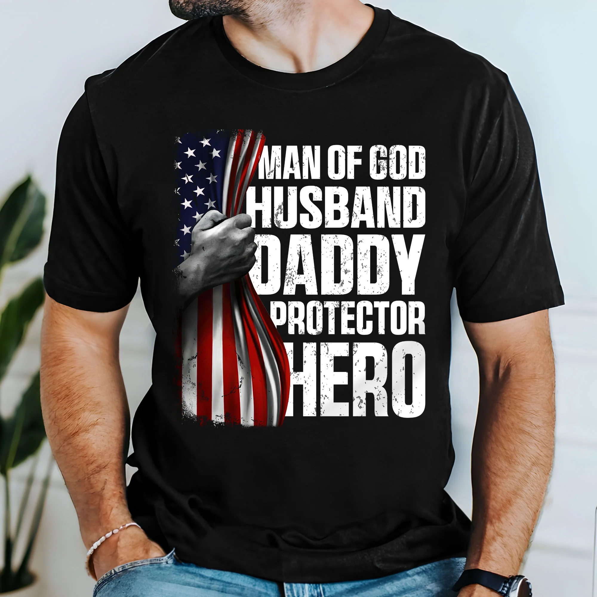Gifts For Dad, Father's Day Tee, Man of God Husband Daddy Protector Hero T-shirt