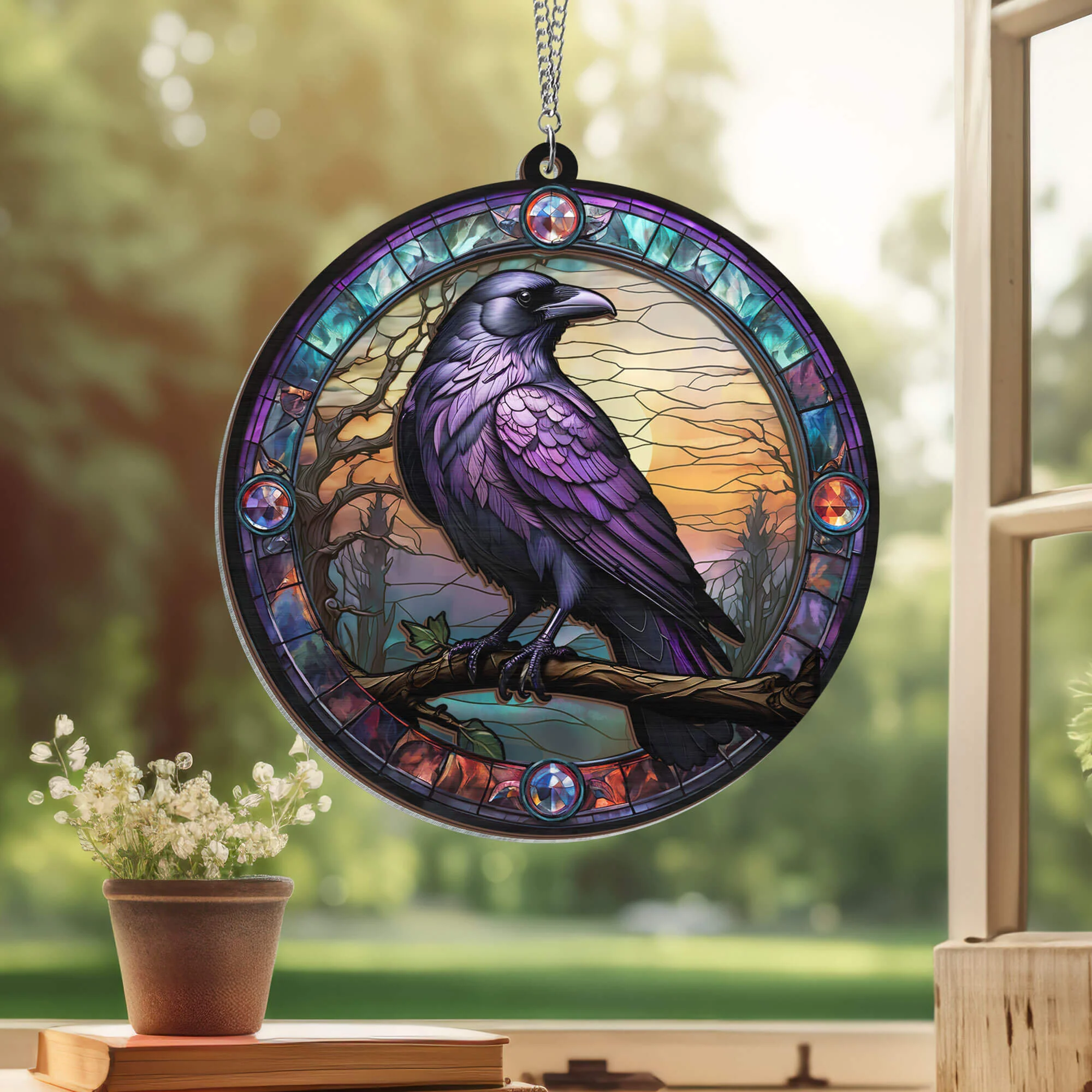 Raven Gothic Crow 2 Layered Hanging Suncatcher