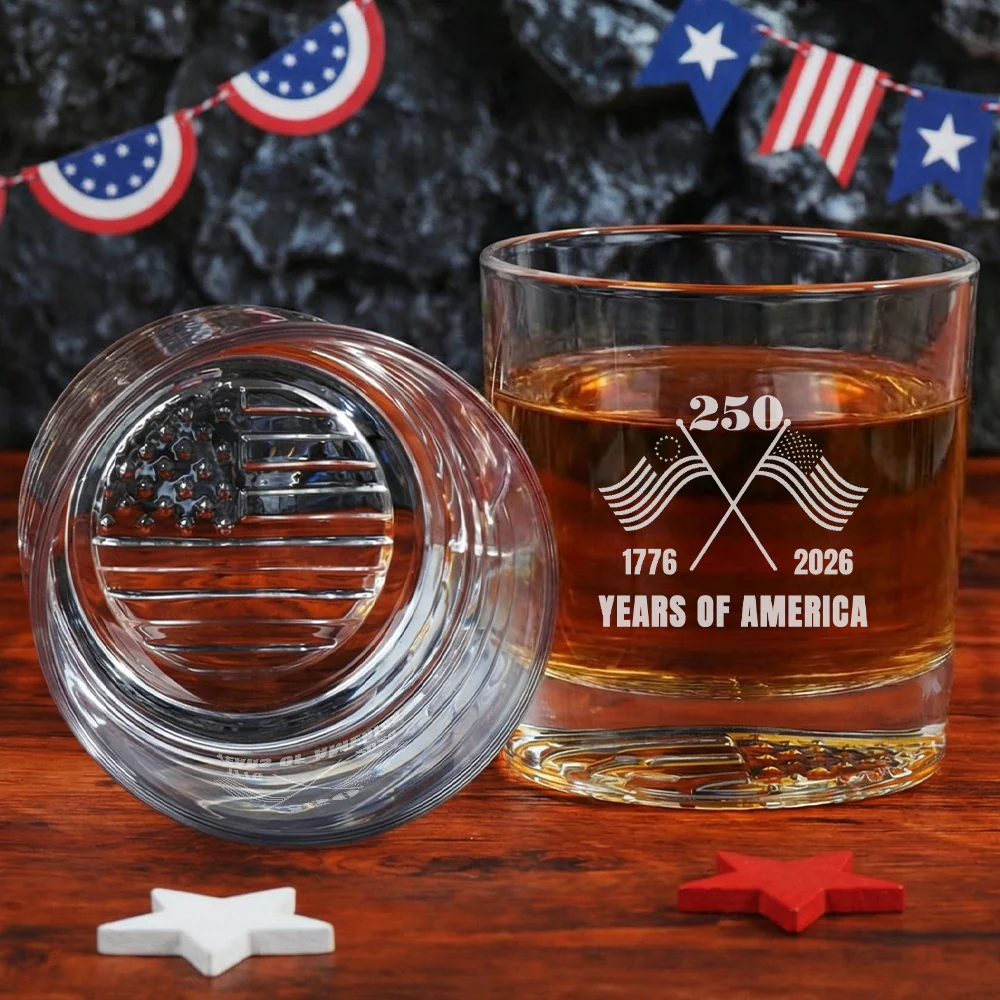 250 Years of America Engraved Whiskey Glass Patriotic Gift