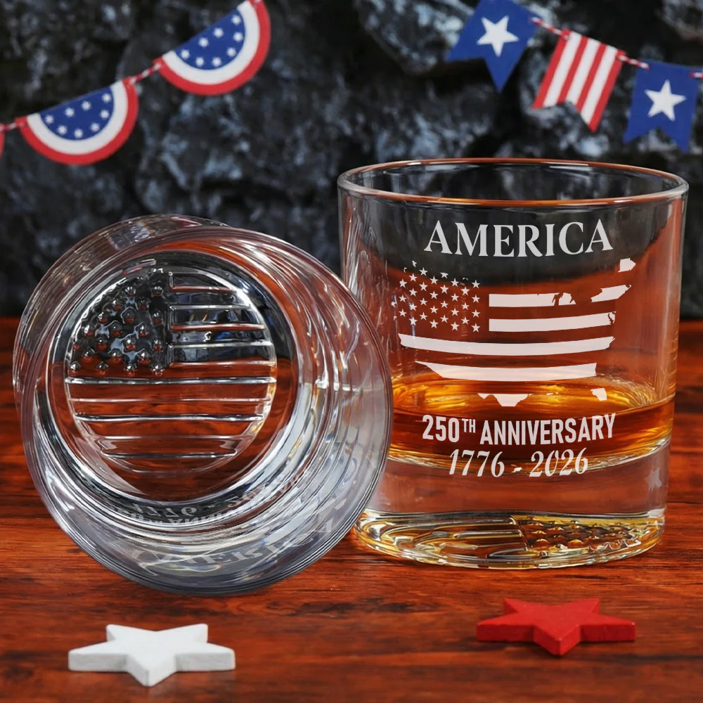 250th Anniversary 1776 2026 Whiskey Glass with Engraved American Flag