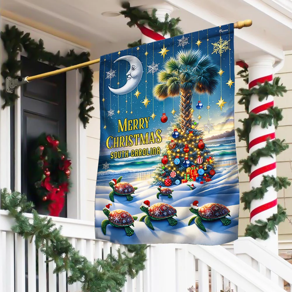 Sea Turtles Merry Christmas Palmetto Tree South Carolina Flag