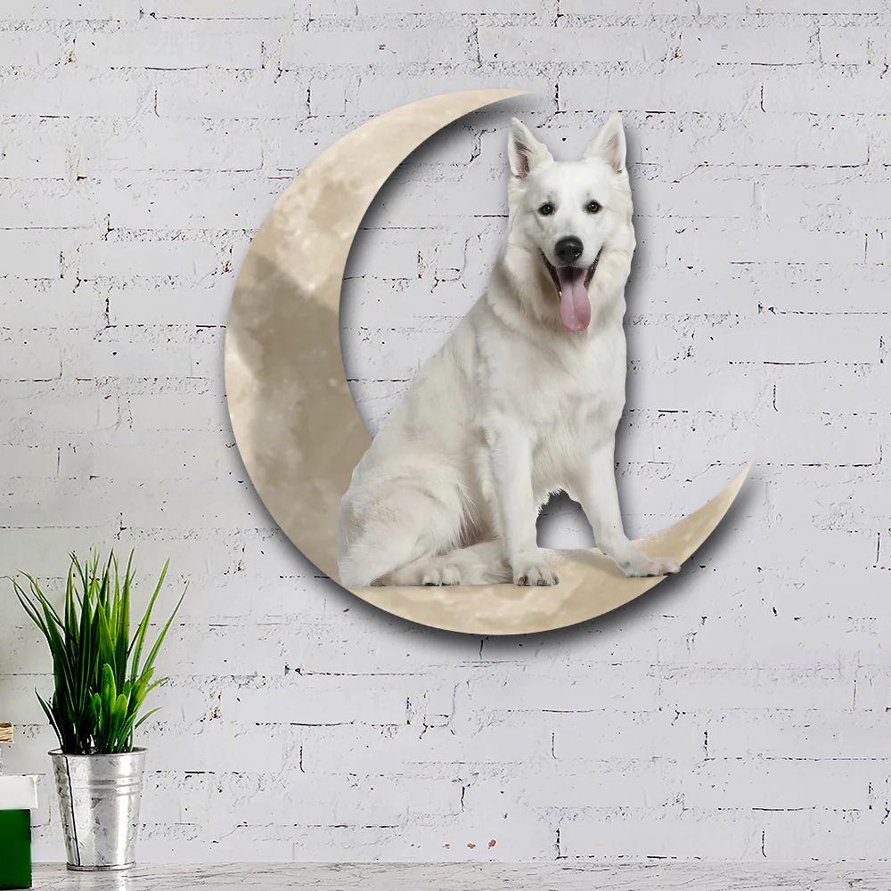 White German Shepherd Dog And Moon Hanging Metal Sign QNK879MSv7b