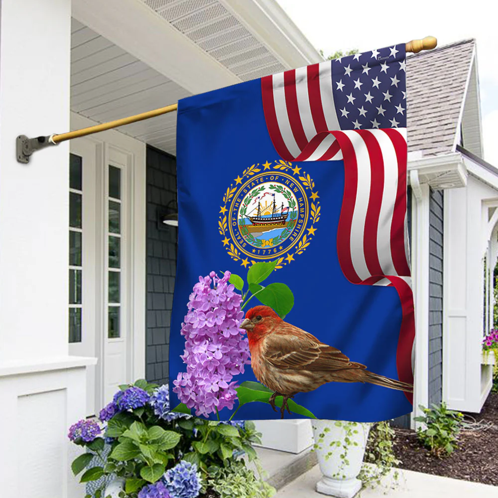 New Hampshire State Purple Lilac Flower and Purple Finch Bird Flag MLN1141Fv41