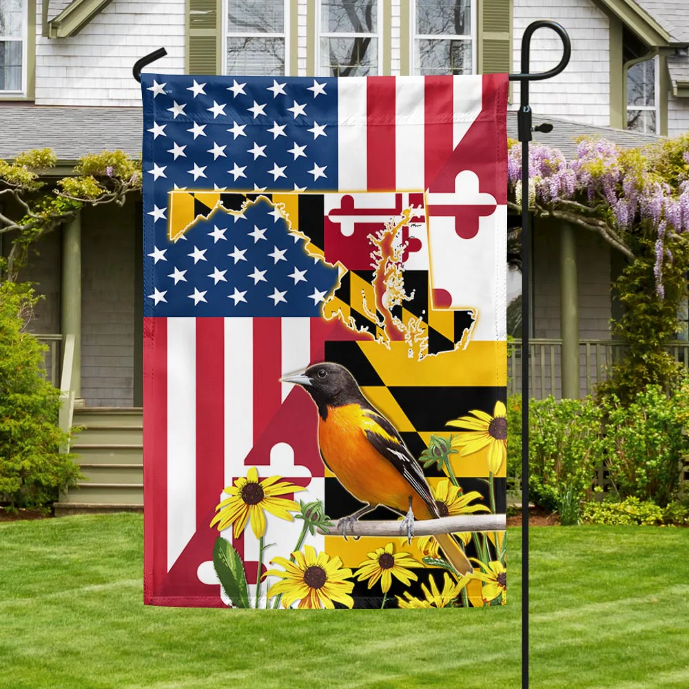 Maryland Black-eyed Susan Flower and Baltimore Oriole Bird American Flag