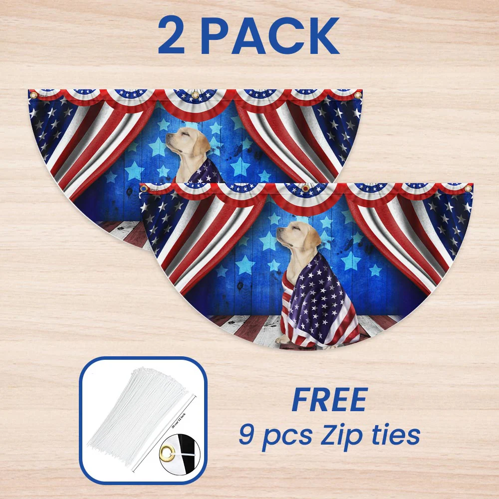 Bimipi American Flag - Patriotic Dog Yellow Labrador Retriever American Non-Pleated Fan Flag Wrapped in Glory TPT1634FLv1