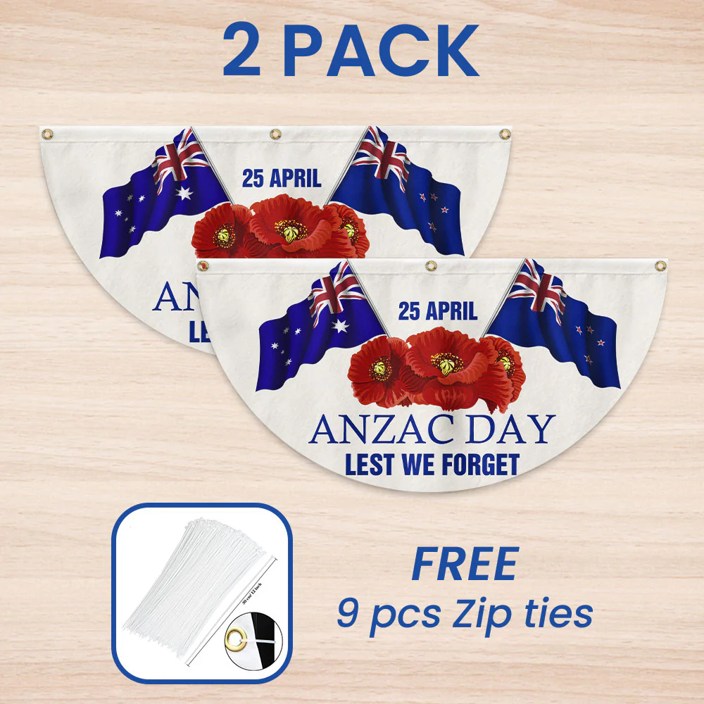 Anzac Day 25 April Lest We Forget Non-Pleated Fan Flag