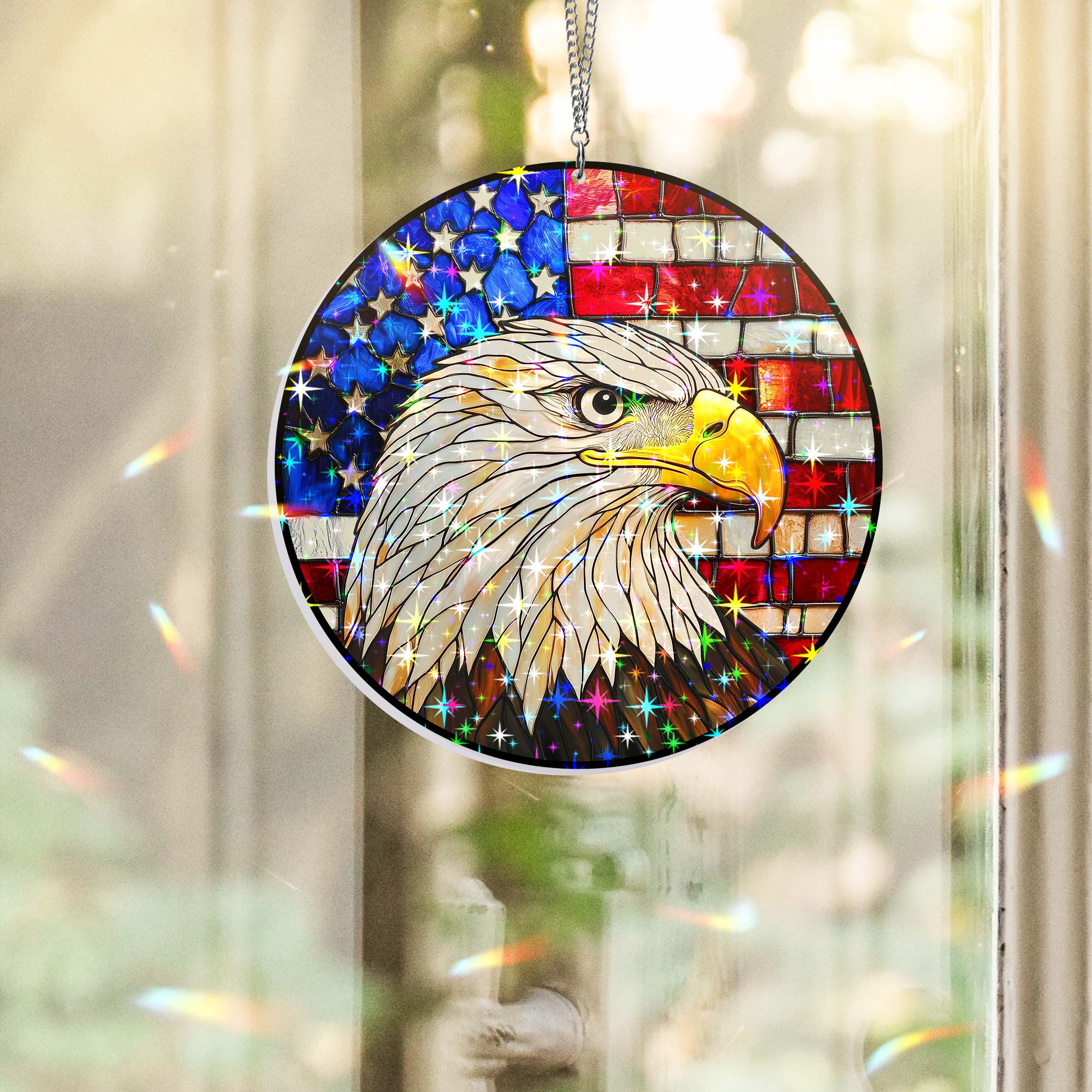 Eagle American Flag Hologram Window Hanging