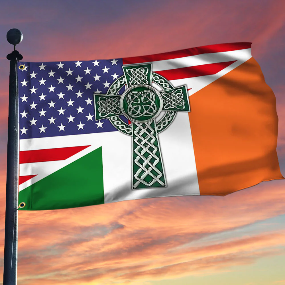 Irish American Grommet Flag Celtic Cross Saint Patrick’s Day